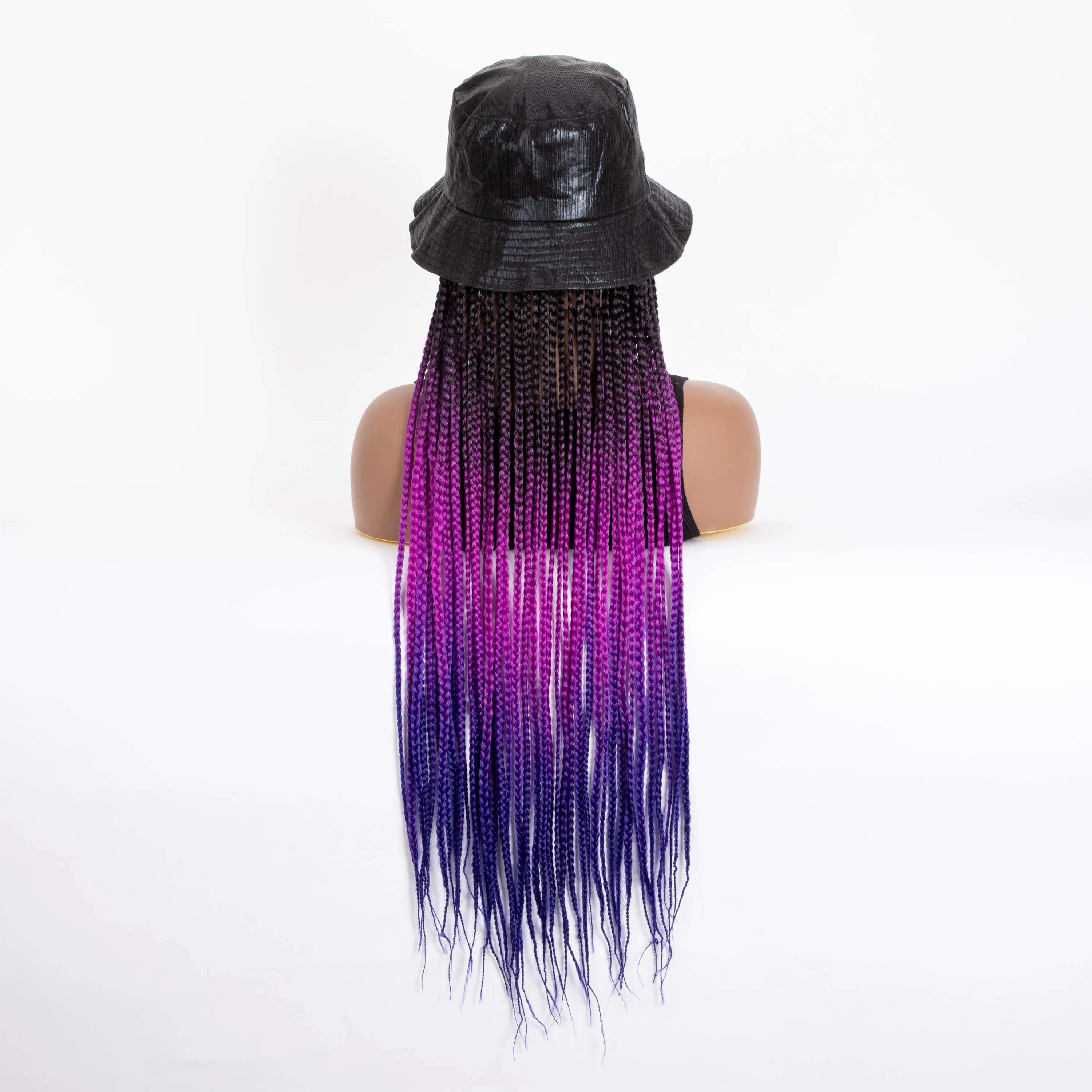 WIGERA Cheap Ombre Purple Long Box Braided Synthetic Baseball Cap Braiding Braids Wig With Hair Extensions Bucket Hat For Wemon