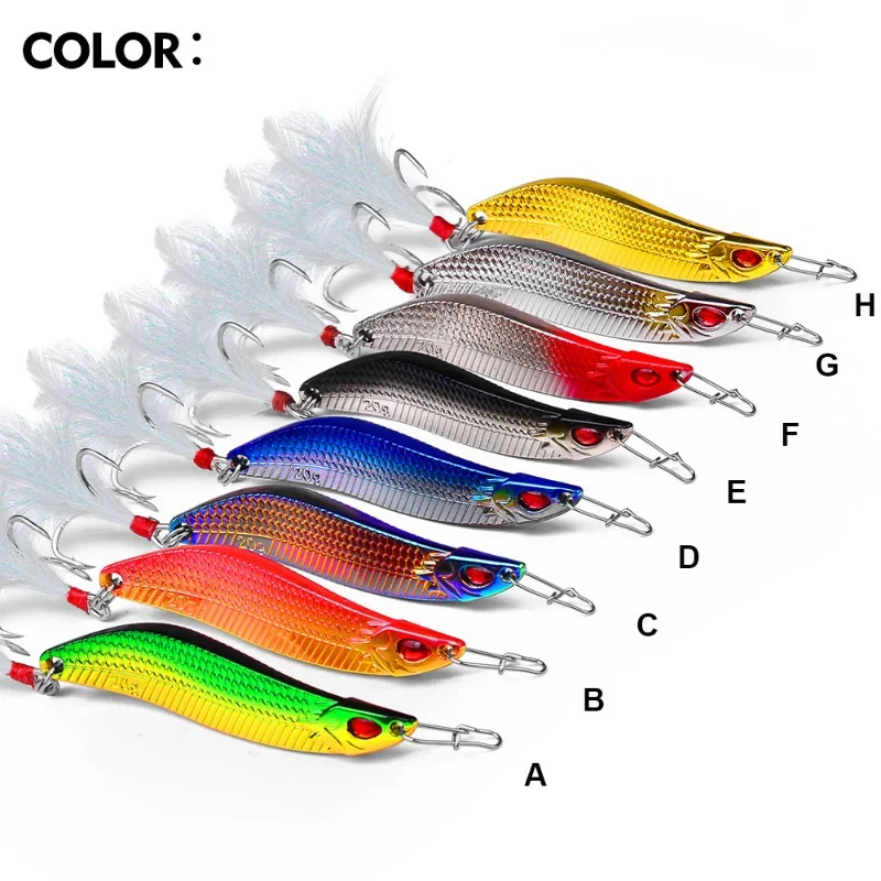 7pcs Hard Metal Wobble Fish Lures Spoon Lure Feather Bait Hook