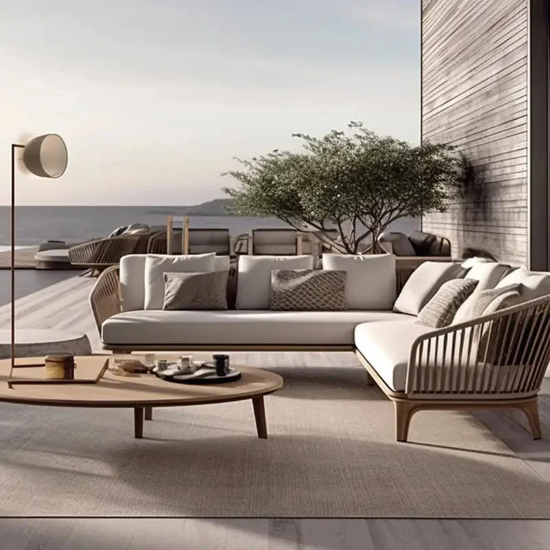 Outdoor Sofa Teak Wicker Garden Furniture Lounge Sofa Set