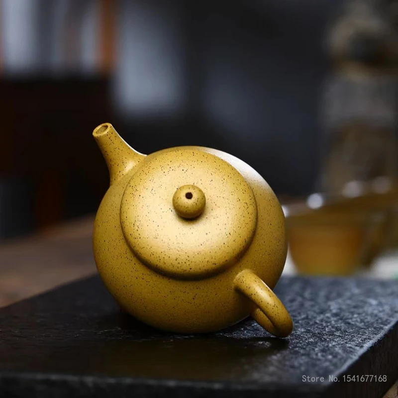Chinese Kongfu Tea Pots, Yellow Raw Sesame Section, Xishi Yixing Purply Clay Cylindrical Teapot, Handmade Tea Pots, 180ml, 1Pc