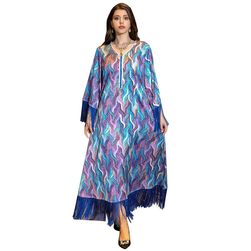 Middle East Arab Dubai Muslim Robe Women's Printed Casual Jalabiya Folk Costume evening dresses  abayat  vestido maxi