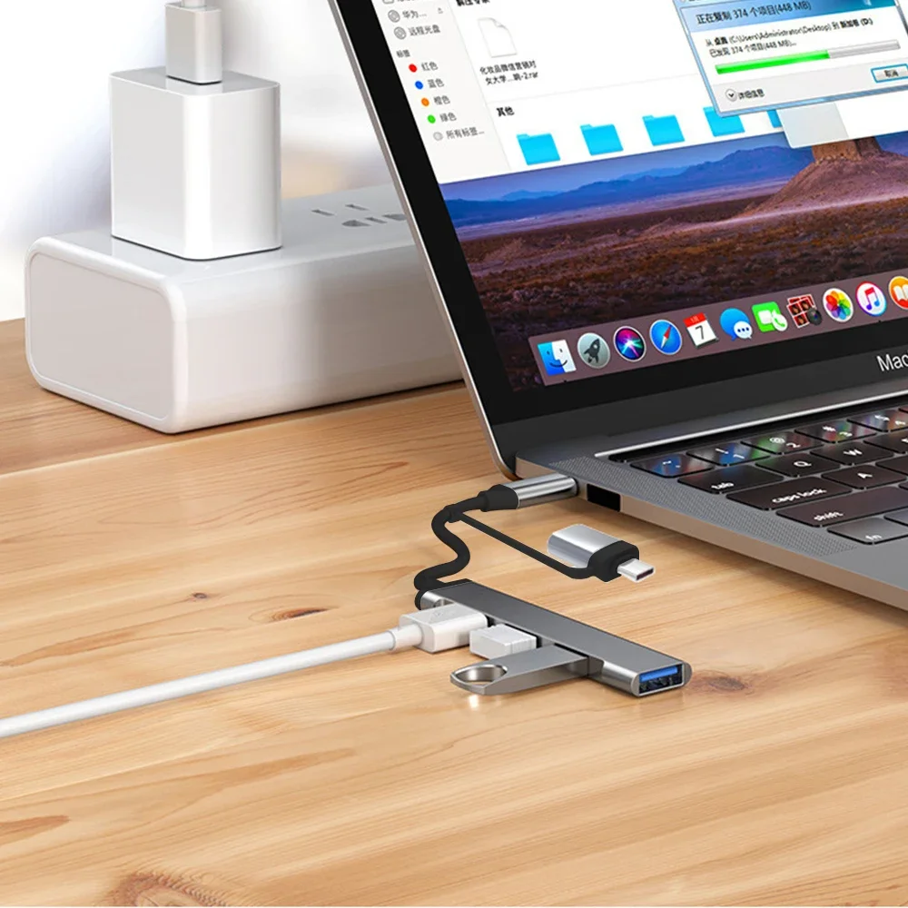 Aluminum 4-in-1 USB C Multi-Port Hub with High-Speed USB Connections