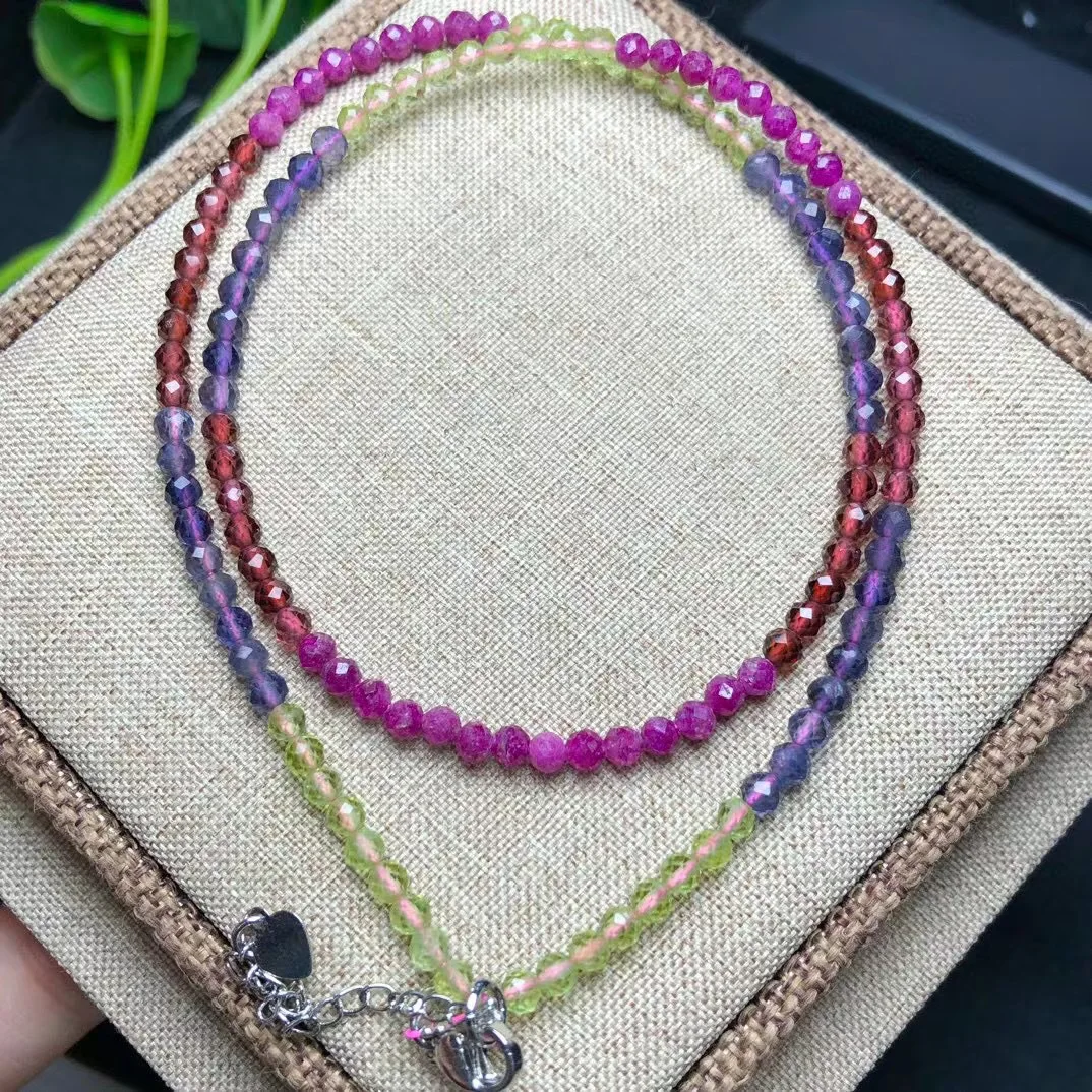 

1 Pc Fengbaowu Natural Colorful Various Crystal Necklace Round Faceted Beads Reiki Healing Stone For Women Fashion Jewelry Gift