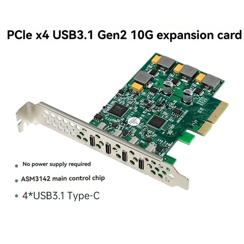 Pcie X4 ASM3142 10Gbps USB3.1 4포트 Type-C 확장 카드 PCI-E-USB3.1 Type-C 어댑터 카드 USB3.1 PCIE 라이저 카드