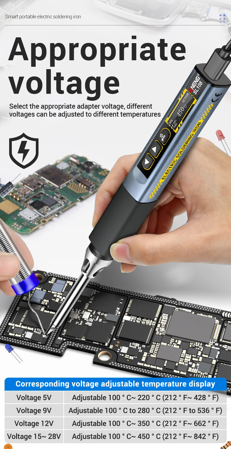 Kit de Ferro de Soldar Elétrico ANENG SL108 Vista 5