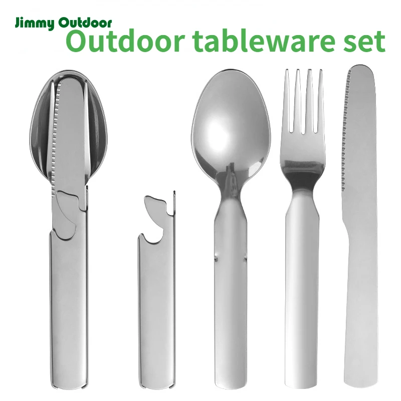 

4 in 1 Outdoor Camping Cutlery Set Portable Camping Cooking Utensils Knife Fork Spoon Bottle Opener Multifunction Tool