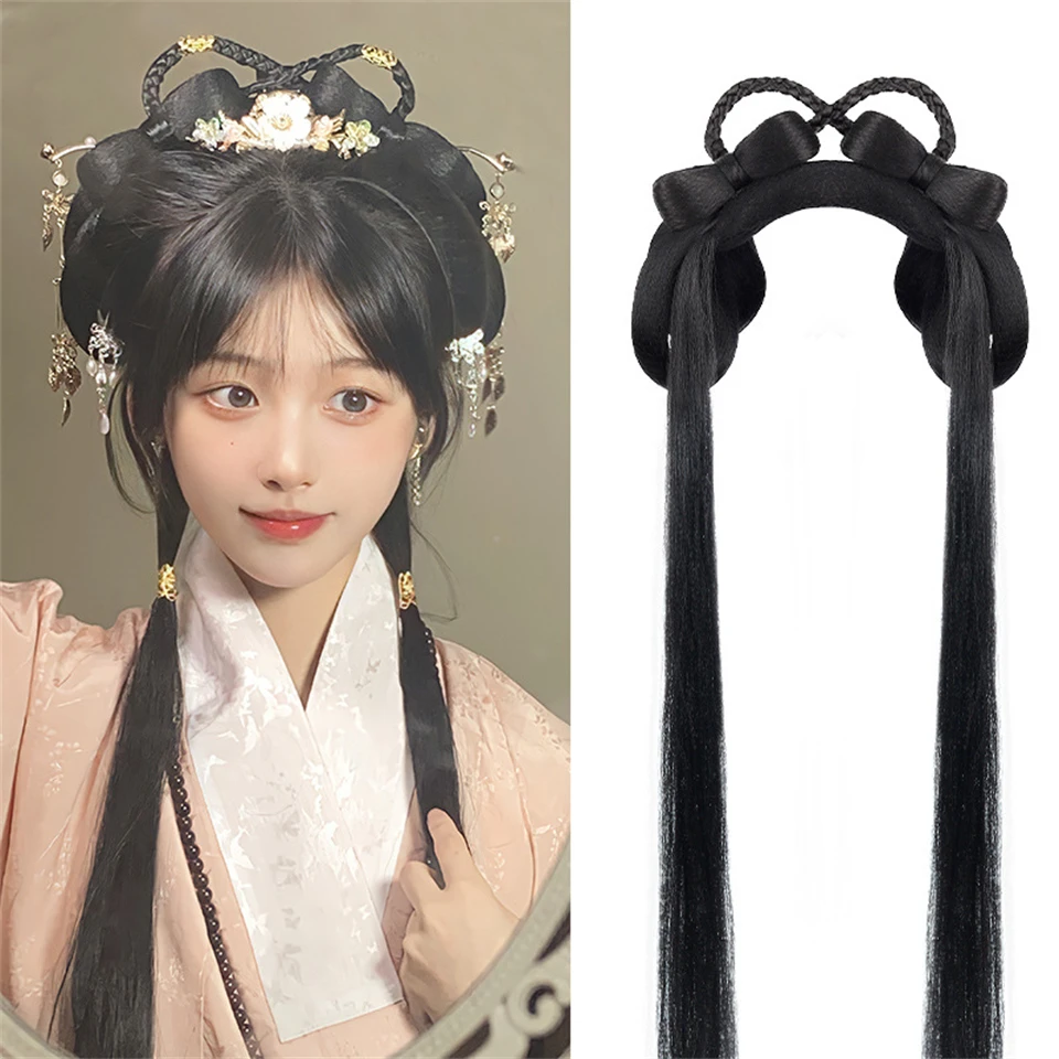 Aosi synthetische chinesische traditionelle Retro schwarze Haare Chignon gefälschte Hanfu Haar Brötchen Pad hohe alte Prinzessin TV Cosplay Perücke