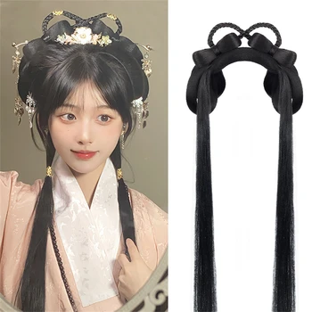 AOSI Sintetico Cinese Tradizionale Retro Capelli Neri Chignon Falso Hanfu Capelli Bun Pad Alta Antica Principessa Sintetica Parrucca Cosplay