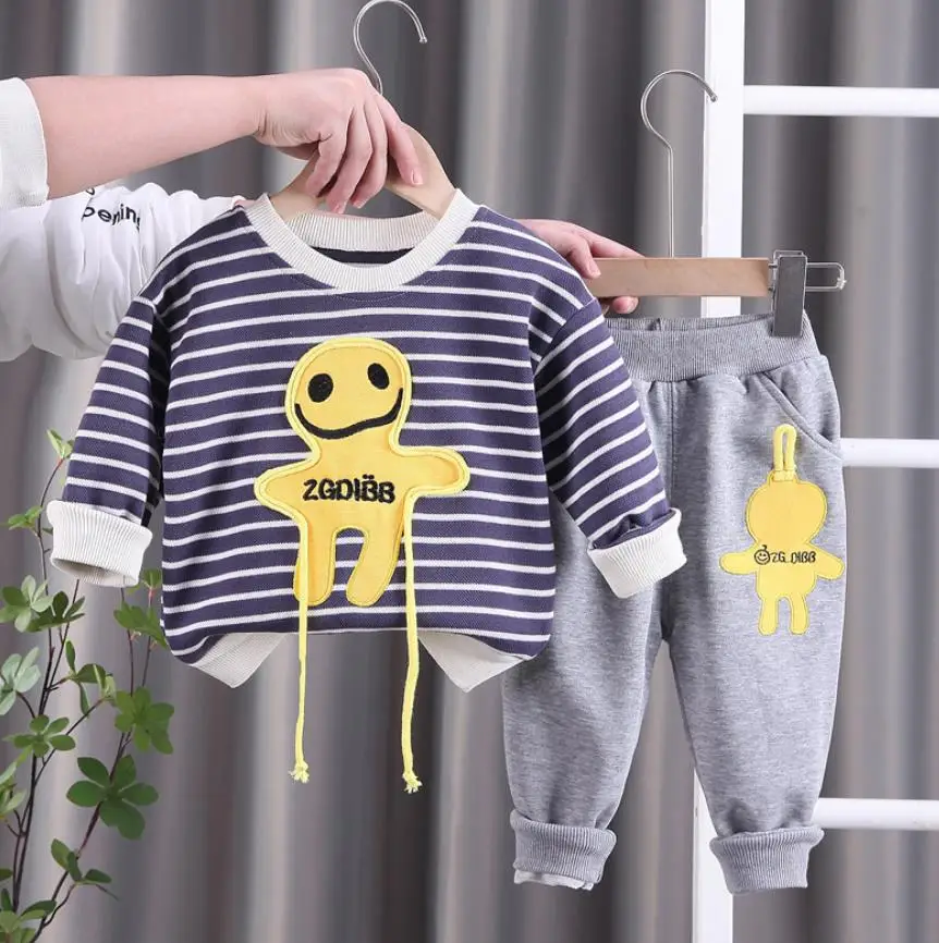 

New Autumn Childrens Suits Tracksuit for Kids Cartoon Crewneck Striped T-shirts and Pants Two Piece Set Todder Infant Clothing