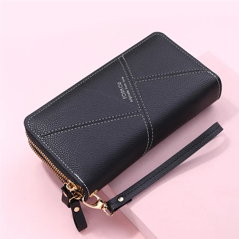 

Fashion Double Zipper Women's Long Wallets Large Capacity PU Leather Lady Money Phone Clutch Bag Coin Purse Card Holder Handbag