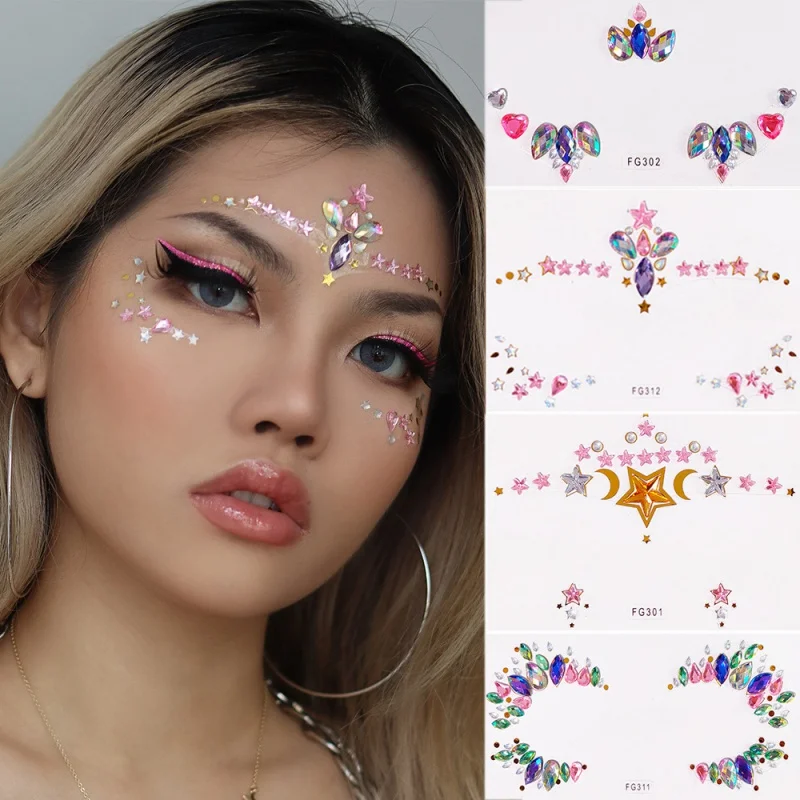 

Fashion Women Rhinestone Face Tattoos Sticker Diamond Pearl Eyes Makeup Crystal Glitters for the Face Jewelry Festival DIY Body