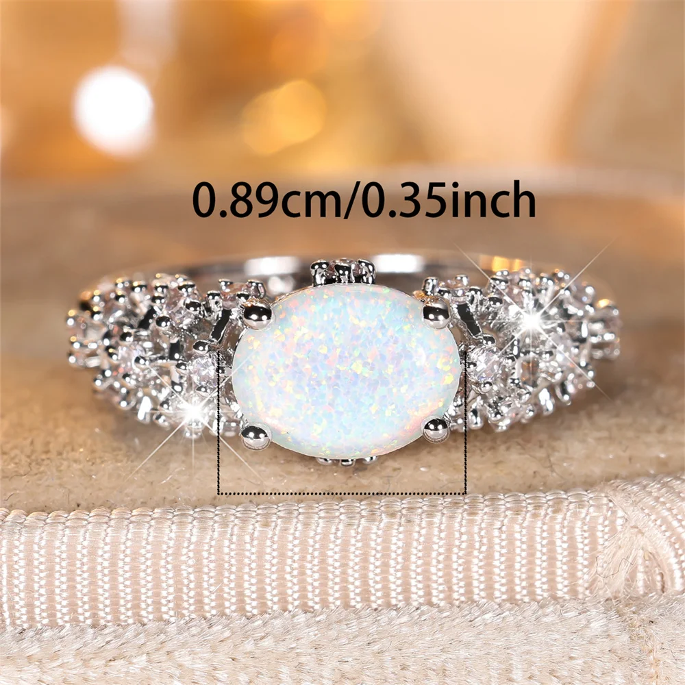 Oval Stone White Fire Opal Rings For Women Luxury Crystal Silver Color Engagement Promise Bands Wedding Jewelry Bridal Gifts
