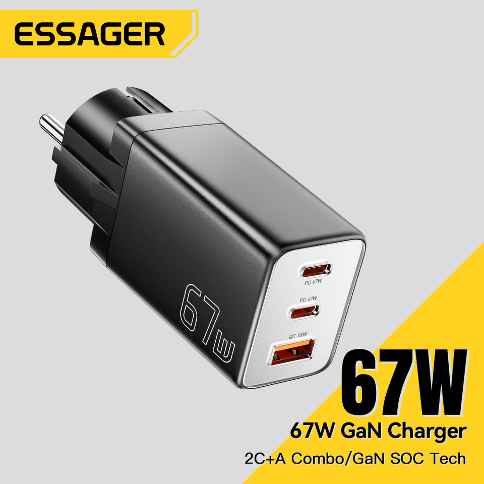 Essager GaN USB Type C Charger 67W 45W 33W KR EU Plug Fast Charging For Samsung iPhone 16 15 14 Pro Huawei Phone Laptop Chagers