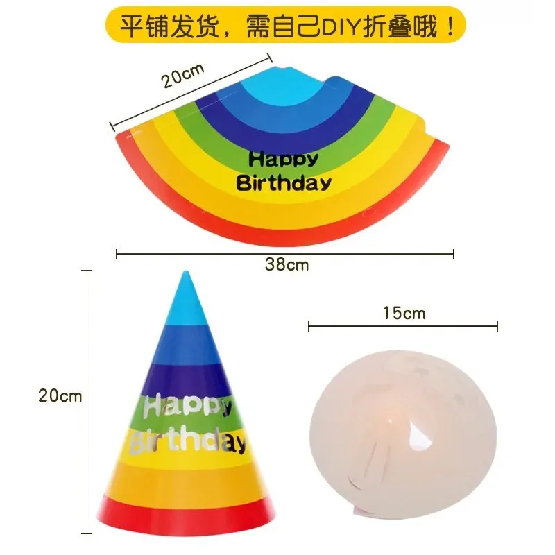 10Pcs Caps Rainbow Birthday Hat Celebration Party Prop Lovely Hats Conical Decorative Cute Headwear Child