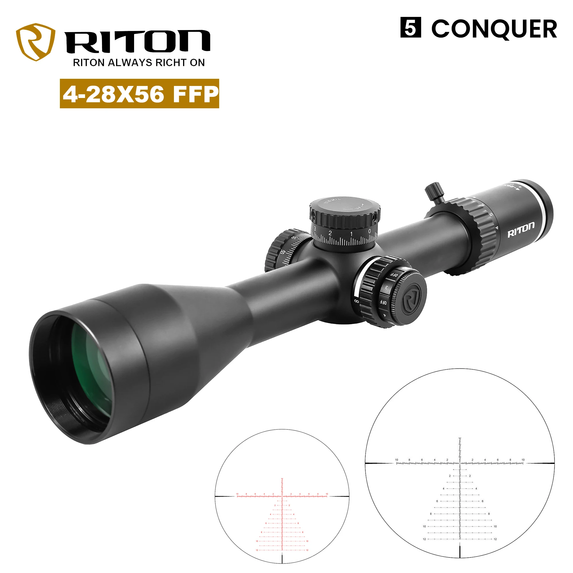 

RITON 4-28×56FFP Spotting Scope Tactical 1/4MOA Riflescope Etched Glass Reticle Rifle Sniper Hunting Fits Air Gun For Hunting