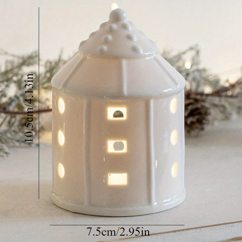 AOMOONOA Ceramic White Christmas Village Houses - 3 Lighted Houses With 6 Trees, Winter Decor
