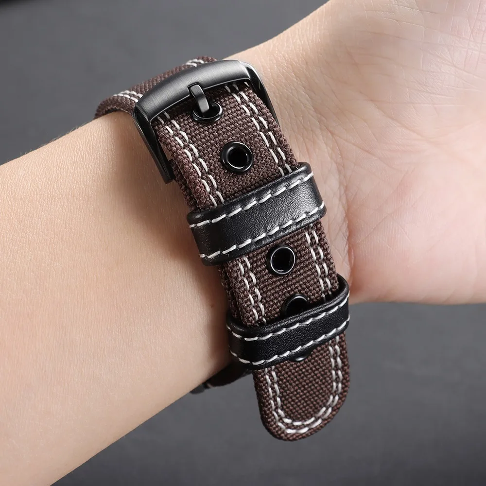 Enhanced Nylon-Coated Canvas and Leather Watch Band