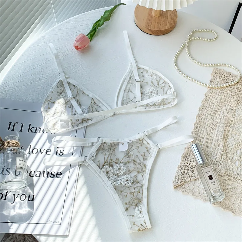 Sexy Lingerie Set Hot Exotic Costumes Invisible Bra New Sexy Fashion G-String Thong Sleepwear Flower Sets ropa interior mujer