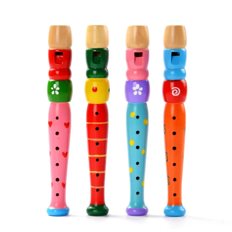 Wooden Short Flute for Kids Woodwind Musical Instrument Early Education Music Sound 6-Holes Recorder Wooden Flute