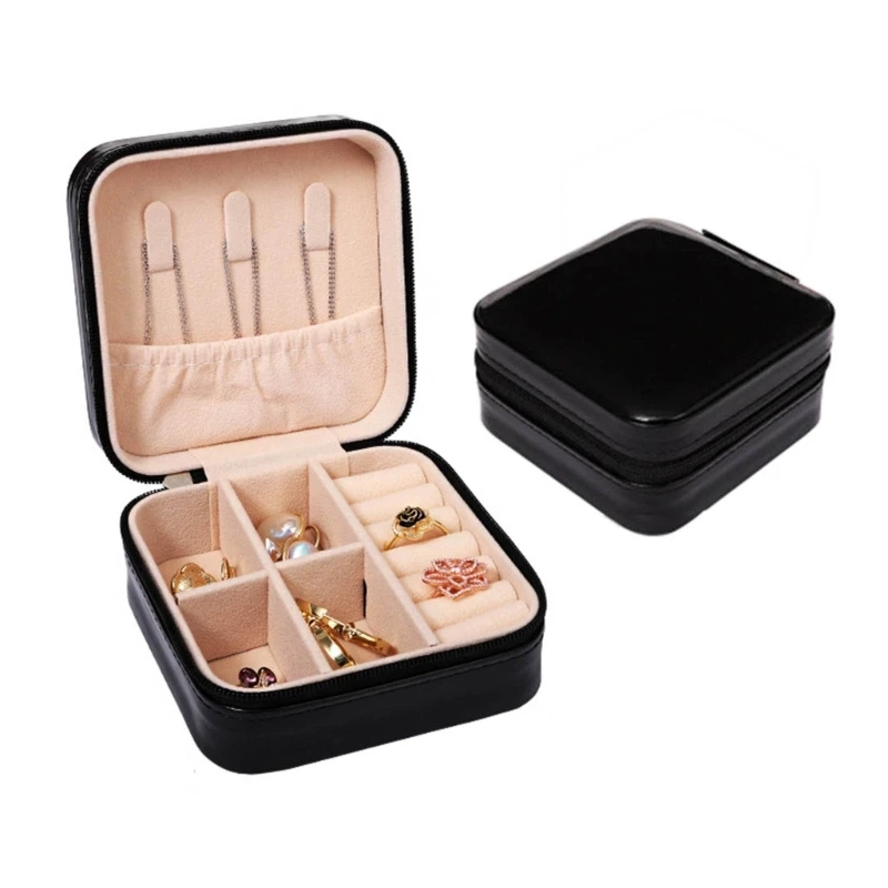 

Small Travel Leathers Jewelry Box Single Layer Storage Box Zipper Holder for Rings Earrings Necklaces Storage Display 57BD