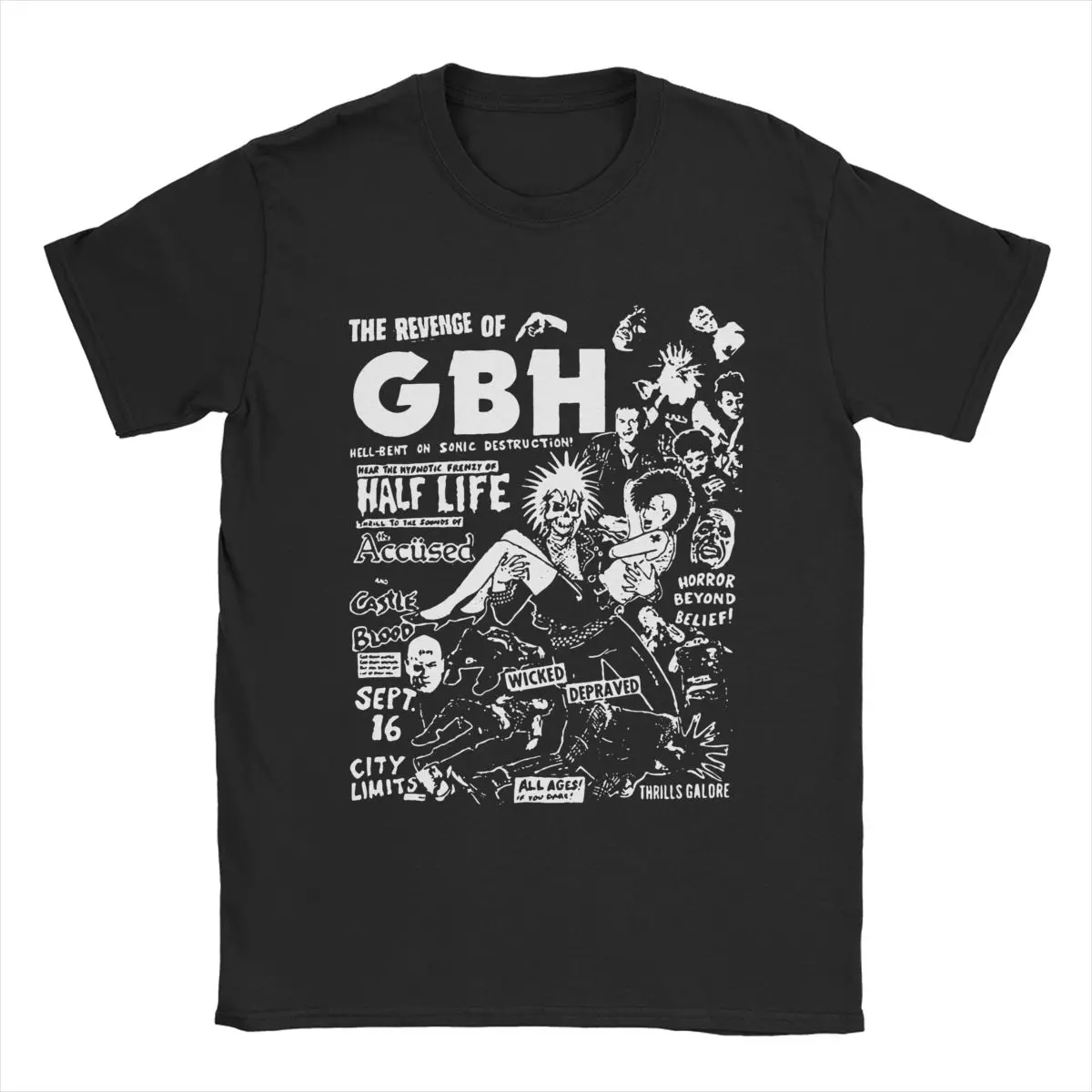 ビンテージ G.B.H Tシャツ UKハードコアパンクバンド Vintage GBH Rock Band T-Shirts for Men Women Pure Cotton Tee