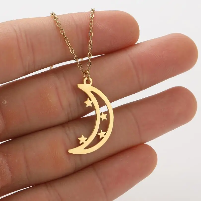 SMJEL Vintage Crescent Blume Edelstahl Halskette Mond Sterne Hexe Anhänger Halskette für Frauen Kette Schmuck Party Geschenk – Detail 8