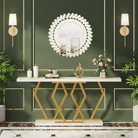 70.9 Inch Extra Long Sofa Table White and Gold Console Table with Faux Marble Tabletop,Modern Long Entryway Table Gold Frame 1