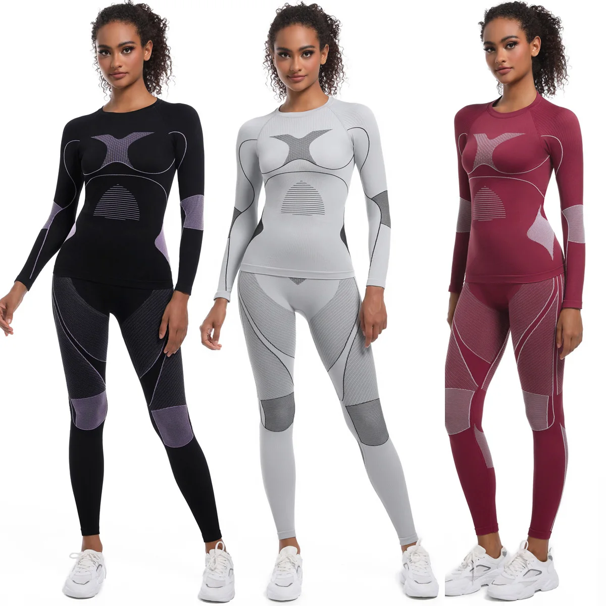 Women Girl Skiing Thermal Underwear Set Fitness Workout Gym Ski Snowboarding Sport Running Yoga Exercise Suit Long Johns 01