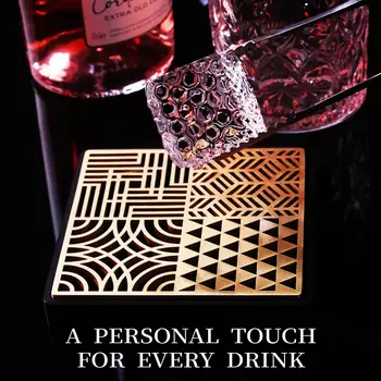 Ice Stamp Tray for Cocktails & Whiskey - Brass Ice Cube Imprinter for Clear Ice Cubes -Ice Press Craft Modern Ice 6