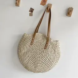 Chic Summer Woven Straw Beach Tote Bag - Large Capacity Hollow-Out Design (Beige)