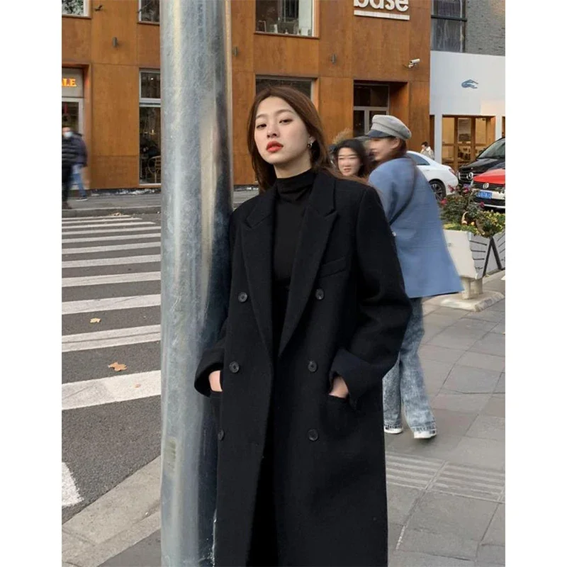 MEXZT Long Wool Blends Coats Women Streetwear Black Blazer Korean Quilted Woolen Jackets Winter Elegant Overcoat Thick Outerwear 3