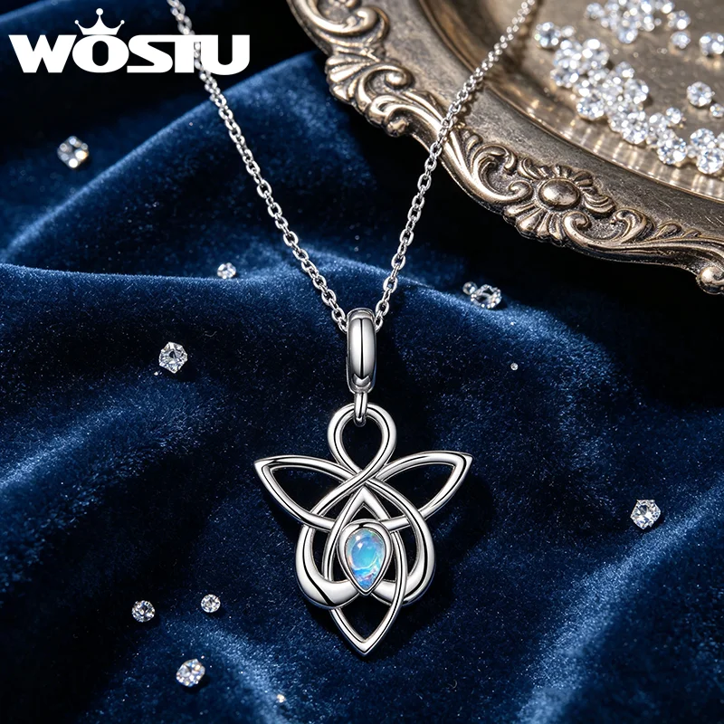 WOSTU Engelsknoten-Halskette für Damen, platinierte Regenbogen-Mondstein-Kettenhalsketten, Hochzeit, Party, Schmuckzubehör