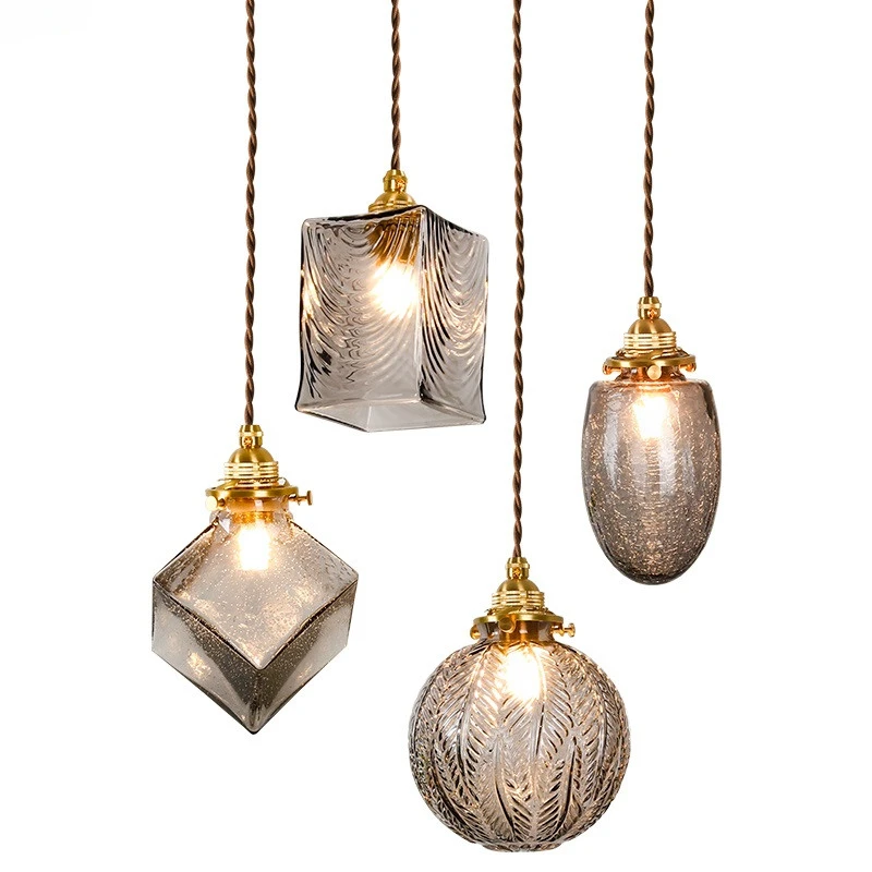 

Smoke Grey Glass Ball Pendant light Fixtures Copper Home Lighting Dinning Living Room Lights Modern Hanging Lamp LED