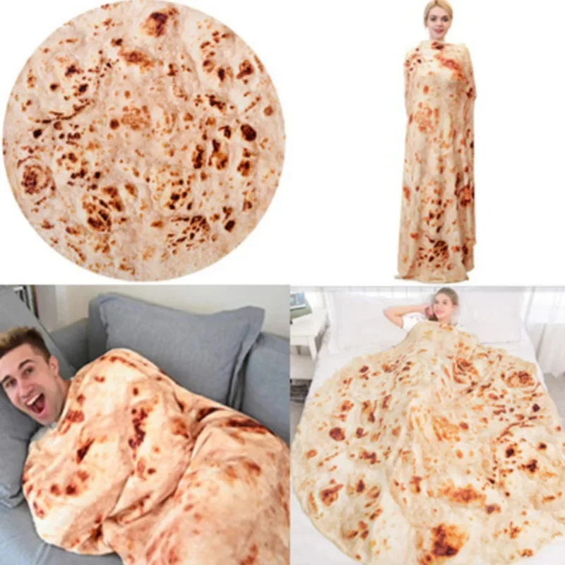 

Fun Realistic Delicious Blanket Tortilla Pizza Burrito Bread Cake Giant Food Pattern Flannel Soft Throw Blanket Sleeping Blanket