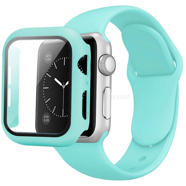 Strap+Case Set for Apple Watch Band 44mm 40mm iWatch band 42mm 38mm Silicone Bumper+Bracelet for Apple Watch series 4 3 5 SE 6 7 Blue sea 18