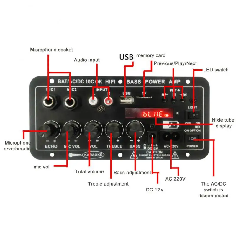 디스플레이 포함 가정용 디지털 앰프, 오디오 110-240V 베이스 오디오 파워 앰프, Hifi FM 자동 음악 서브우퍼 스피커