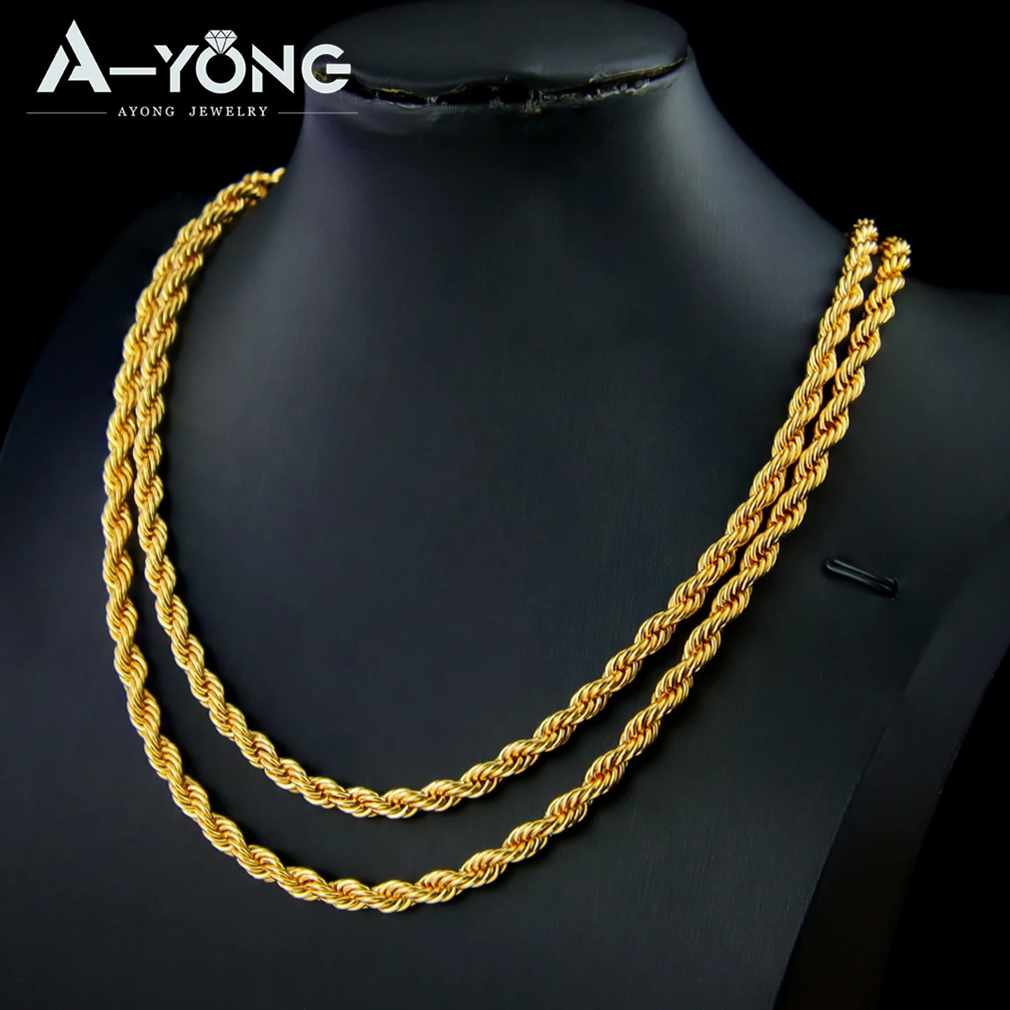 Luxury Dubai Gold Plated Twist Rope Chain 45/60cm 21k Gold Color