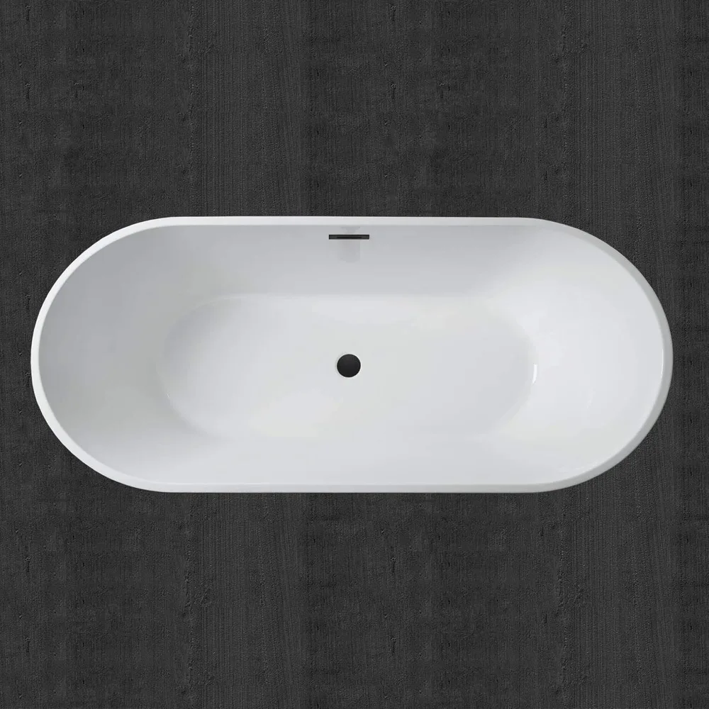71" Acrylic Freestanding Bathtub Contemporary Soaking White Tub with Matte Black Overflow and Drain 4