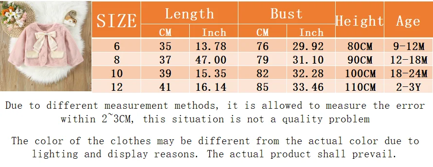 Description Picture 2 of itemBaby Girl Jacket Winter Solid Color Bow Round Neck Long Sleeved Girl Tops Cute And Plush Thick Baby Girl Jacket Baby Clothing