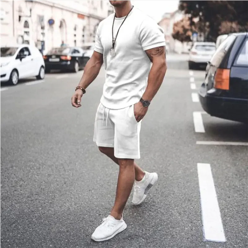 Men's Tracksuit Casual Cotton Short-sleeved T-Shirt Shorts 2-piece Suit 2023 Summer Sportswear Loose Men's Clothing Suit
