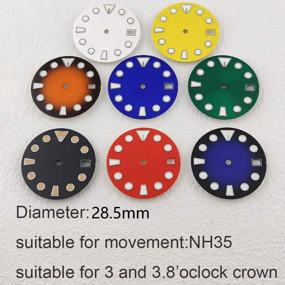 28.5mm NH35 dial, green lumnious NH35 dial, customize your for men's movement watch accessories