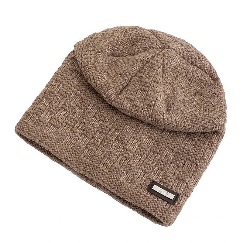 New Style Unisex Fashion G.S Metal Mark Hats Plush Fur Lined Hats For Men Women Warm Beanie Label Decor Winter Knitted Hats