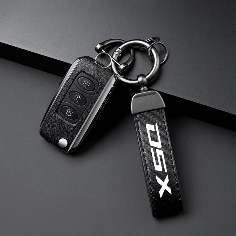 Carbon Fiber Patterned Leather Rope Keychain Keyring