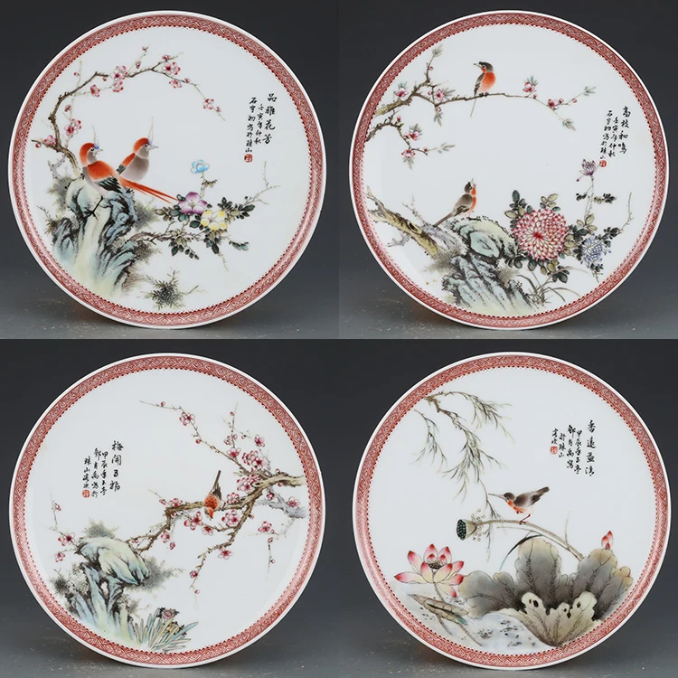 

Ten Porcelain Factories Of The Republic of China Pastel Flower And Bird Pattern Hanging Plate Porcelain Antique Collection