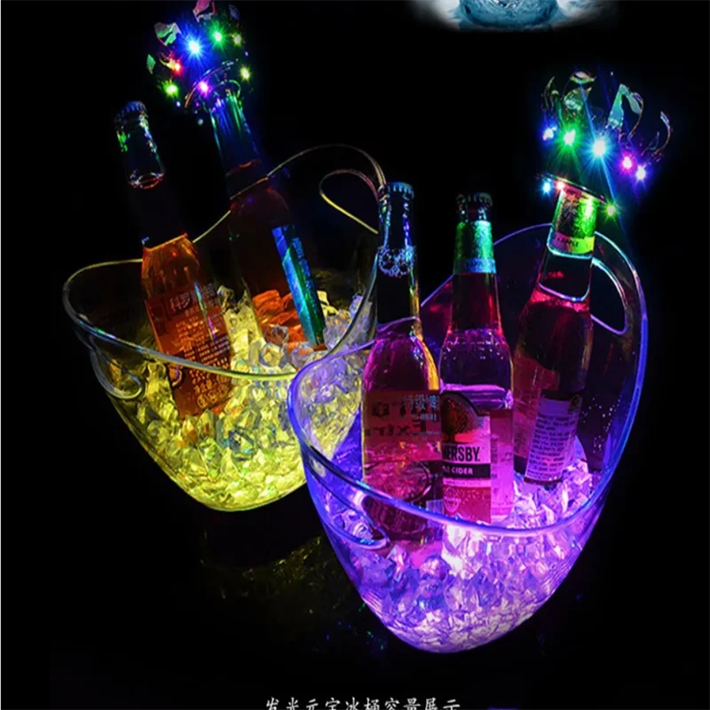 Led Rechargeable Transparent Acrylic Barrel Luminous Ice Cube Storage Buckets Wine Whisky Drink Cooler With Handle Nightclub Bar