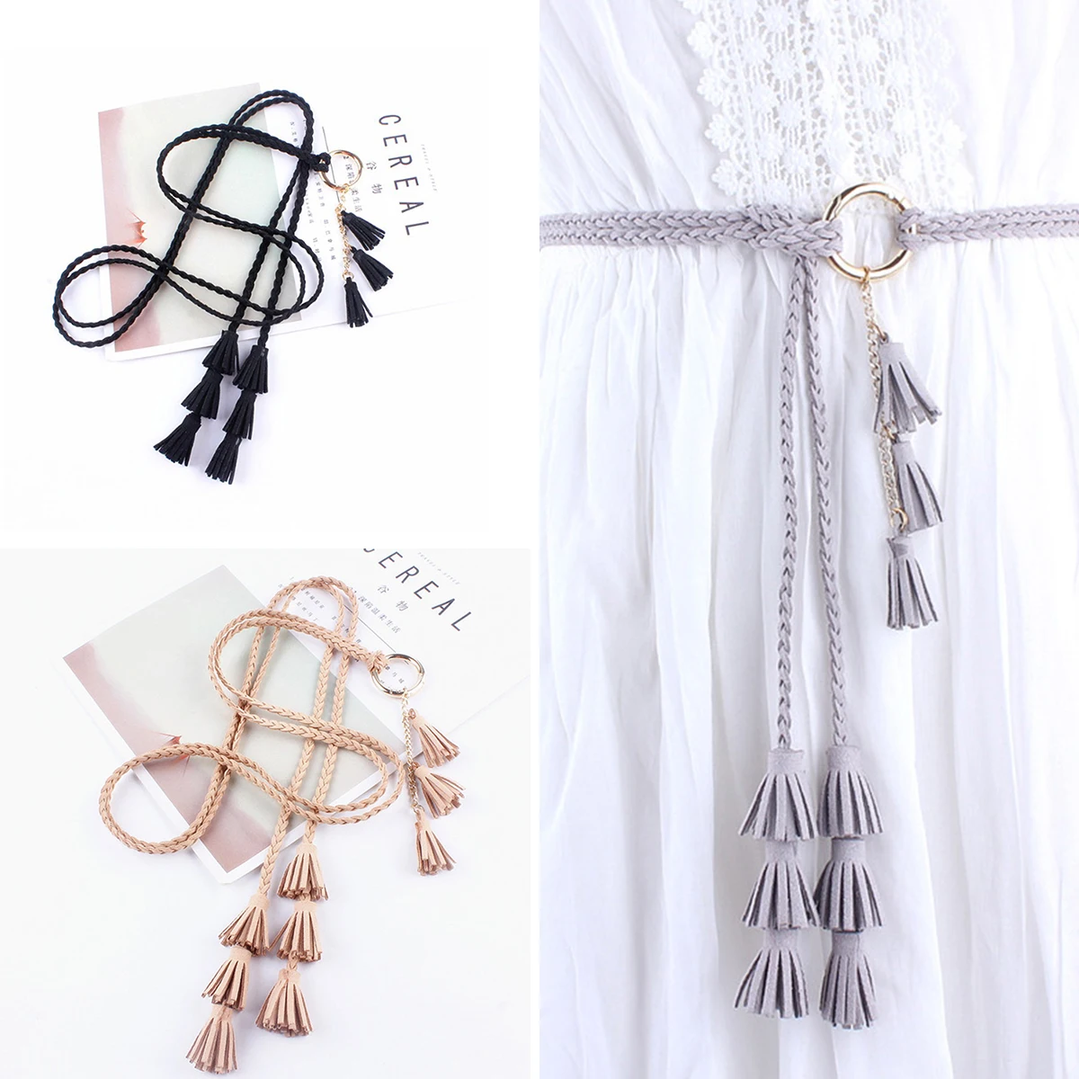 2023 Fashion Braided Style Woven Tassel Belt Women Knot Decorated Waist Boho Girls Waist Rope Waistbands Dress Accessories New