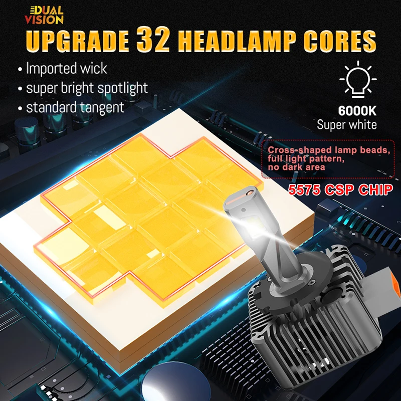 D3S D1S LED 자동차 헤드라이트, HID D5S D8S D1R D3R D5R D8R 터보 LED, 양면 5570 CSP 칩, 6000K 자동 램프, 플러그 앤 플레이, 300W 30000LM