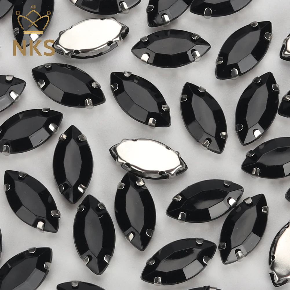 NKS 30PCS 9x18mm Horse eye Shape Crystal Rhinestone With Sliver Claw Sew On Acrylic Rhinestones For Clothing Accessories