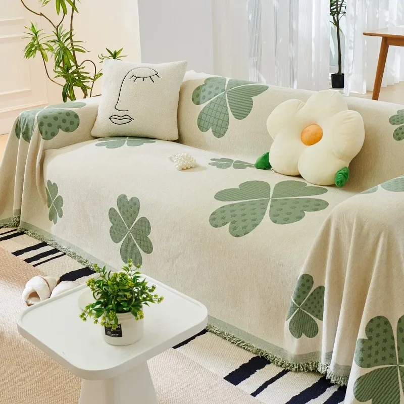

Чехол для дивана из синели, тканевое полотенце, домашняя универсальная цельная подушка для сиденья, покрывало с полным покрытием, мягкое немнущееся одеяло с зеленым узором