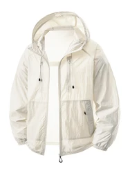 Women's Lightweight Hooded Summer Windbreaker Jacket with Sun Protection and Adjustable Drawstring - XXXL (White)